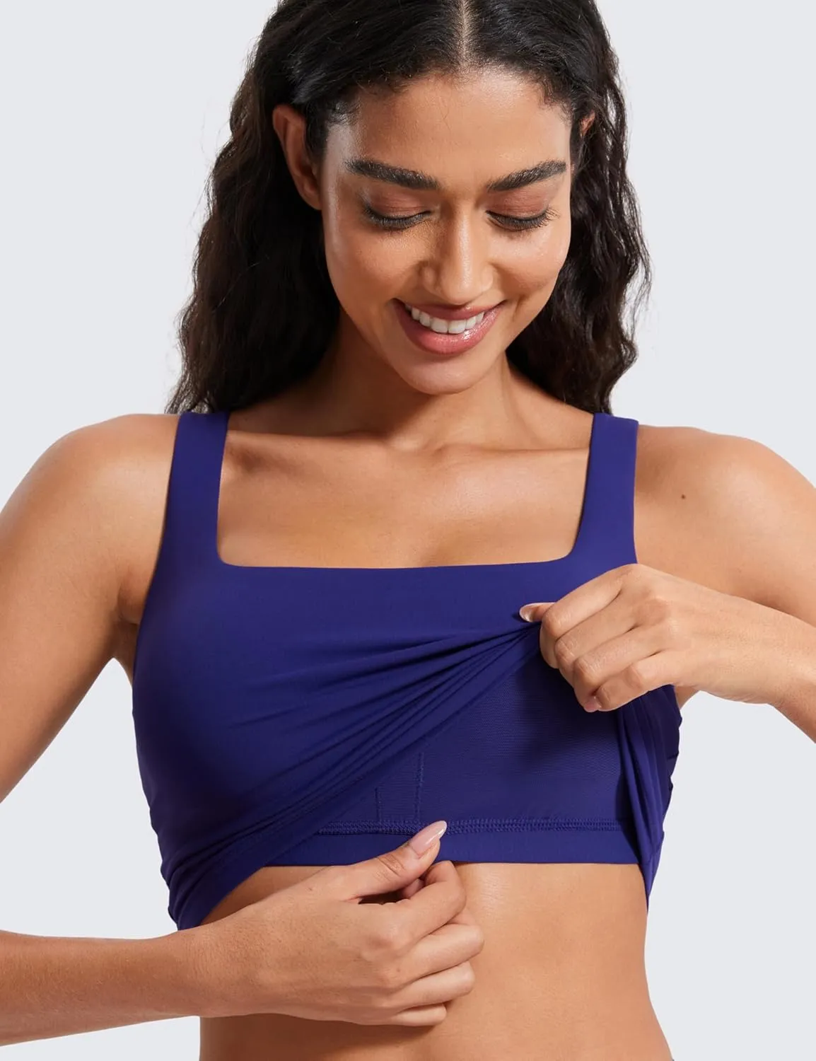 CRZ YOGA Butterluxe Womens Square Neck Longline Sports Bra - Workout Crop Tank Tops Padded Yoga Camisole with Built in Pads