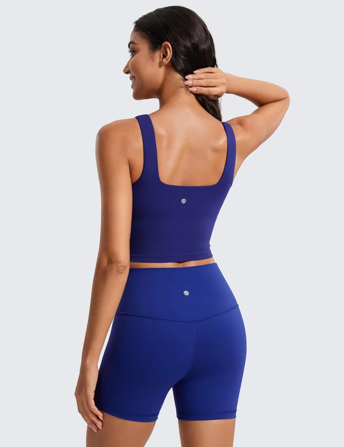 CRZ YOGA Butterluxe Womens Square Neck Longline Sports Bra - Workout Crop Tank Tops Padded Yoga Camisole with Built in Pads
