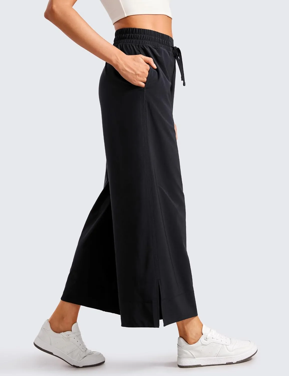 CRZ YOGA Lightweight Wide Leg Cropped Pants for Women 25" High Waisted Loose Casual Lounge Travel Work Sweatpants Summer