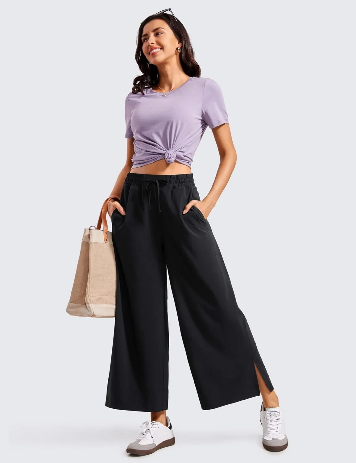 CRZ YOGA Lightweight Wide Leg Cropped Pants for Women 25" High Waisted Loose Casual Lounge Travel Work Sweatpants Summer