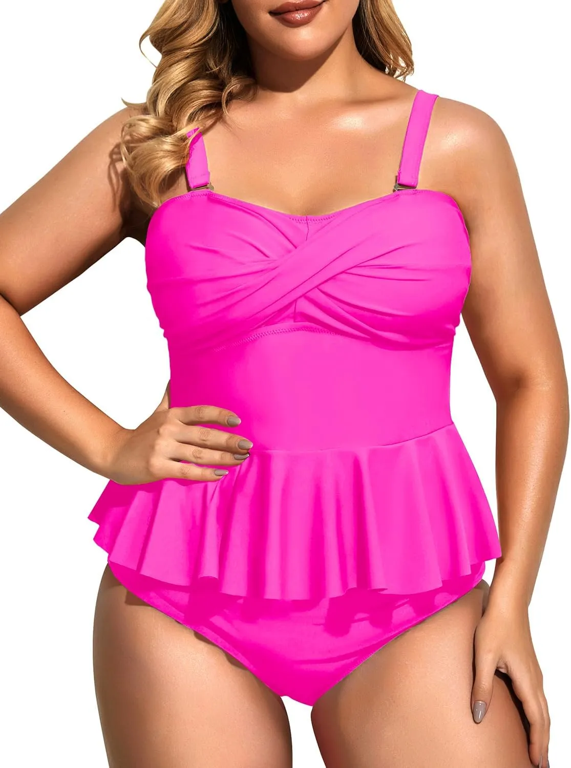 Daci Women Two Piece Plus Size Swimsuit with Bottom Peplum Tankini High Waisted Tummy Control Bathing Suit