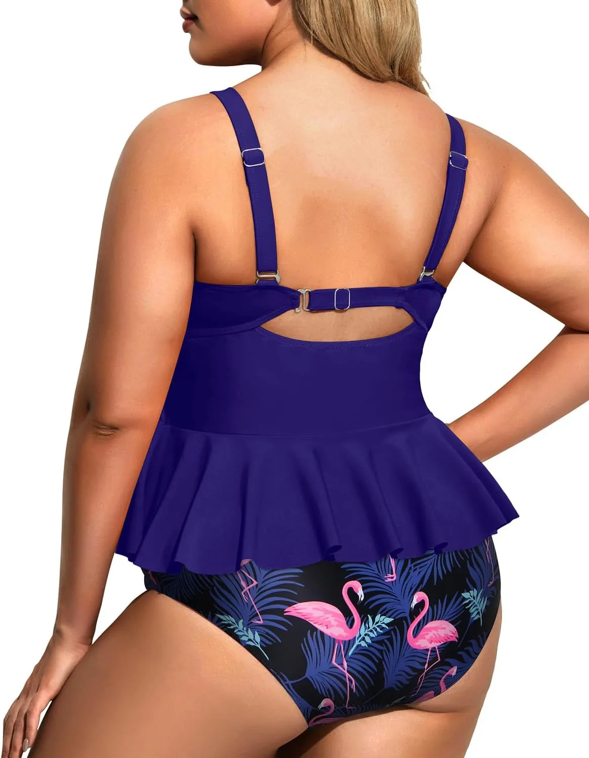 Daci Women Two Piece Plus Size Swimsuit with Bottom Peplum Tankini High Waisted Tummy Control Bathing Suit