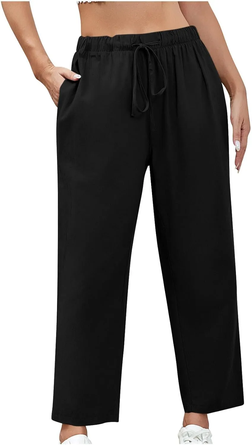 DASAYO Linen Pants Women Drawstring Elastic Waist Ankle Length Straight Leg Pants with Pockets Summer Outfits Fahsion 2025
