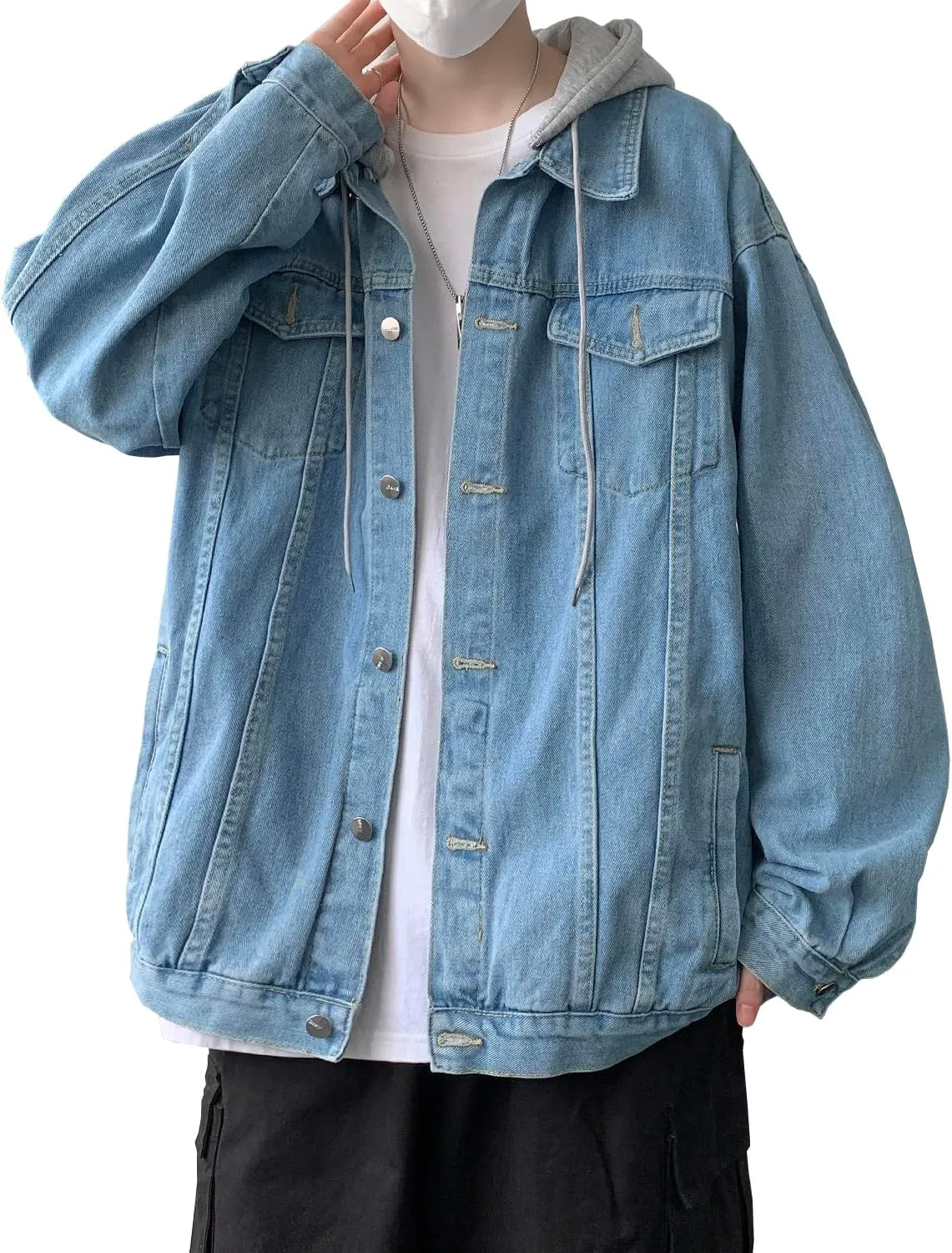 DAVID.ANN Men's Trucker Coat Denim Jacket with Hood