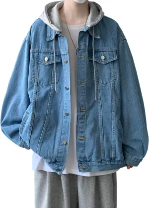 DAVID.ANN Men's Trucker Coat Denim Jacket with Hood