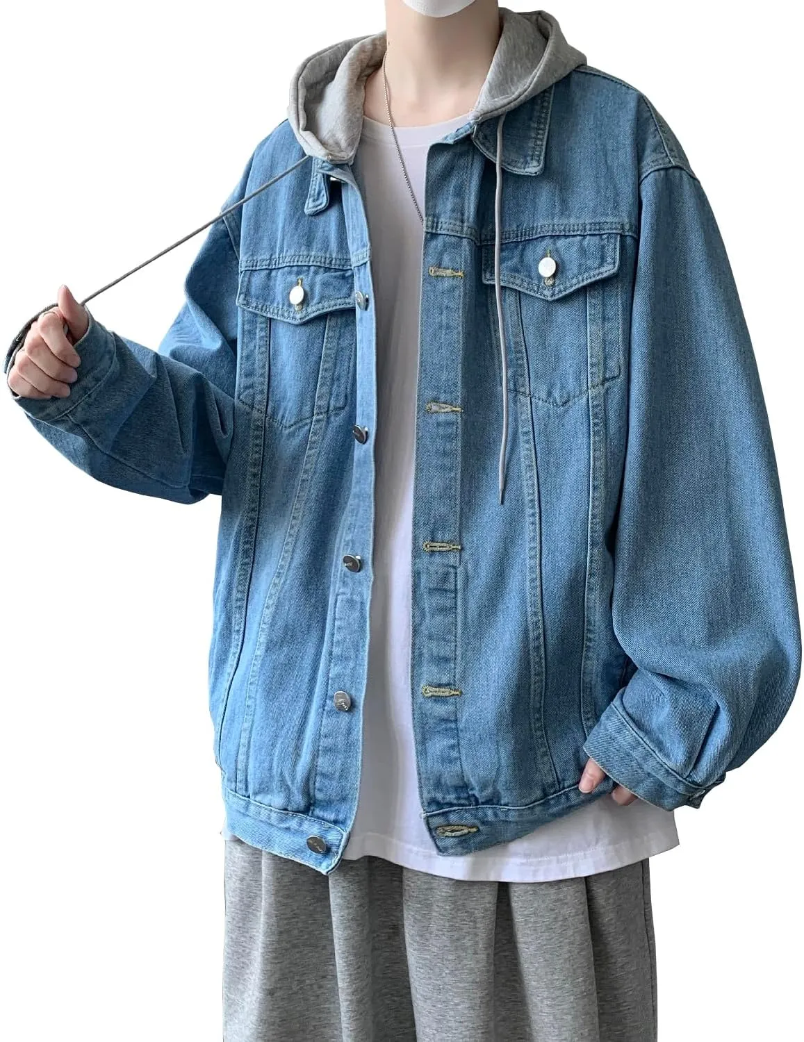 DAVID.ANN Men's Trucker Coat Denim Jacket with Hood
