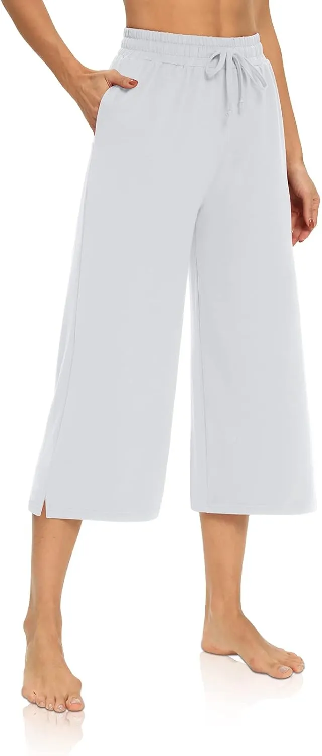 DIBAOLONG Womens Capri Pants Loose Yoga Pants Wide Leg Drawstring Comfy Lounge Pajama Capris Sweatpants with Pockets