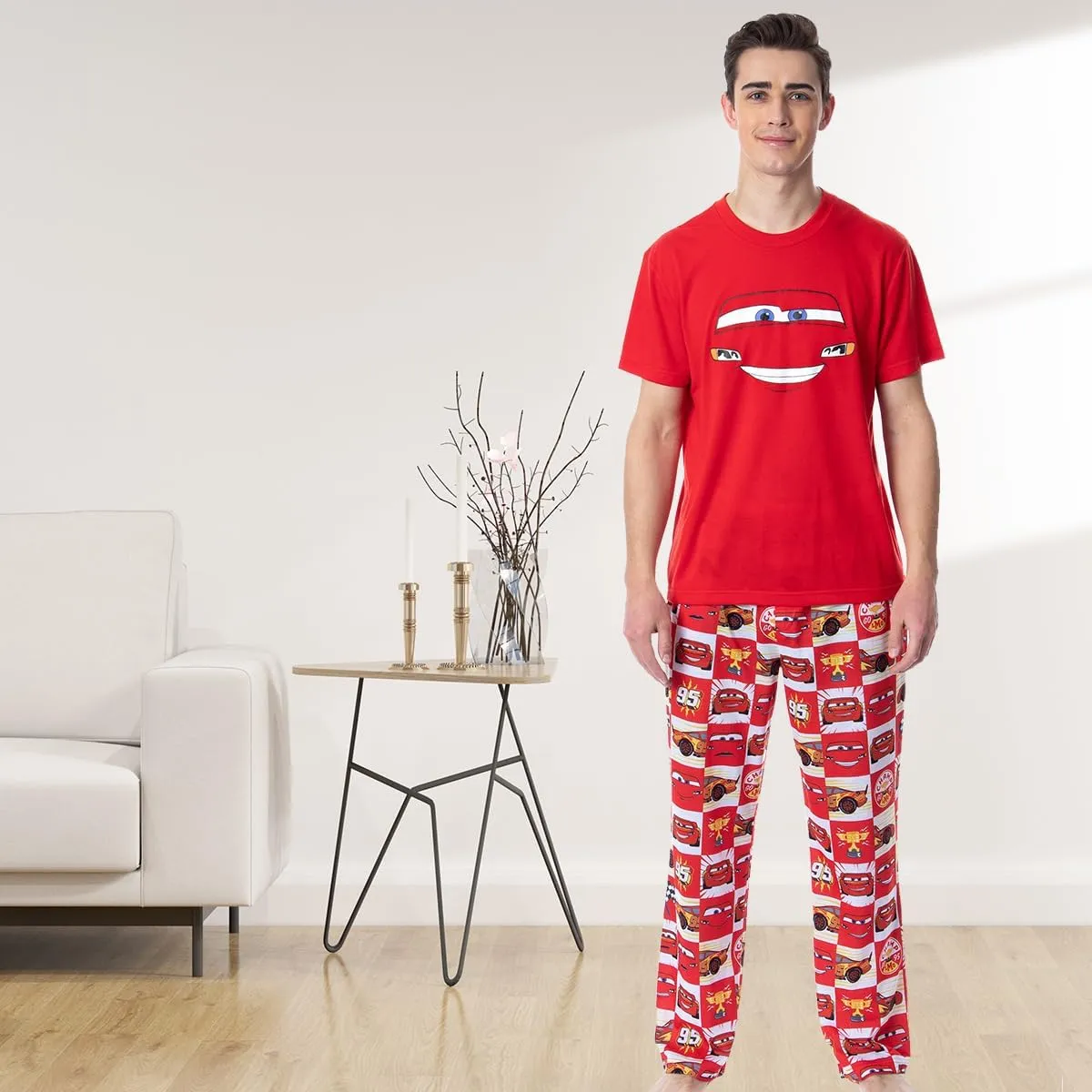Disney Mens' Cars Movie Film Lightning McQueen Sleep Pajama Set