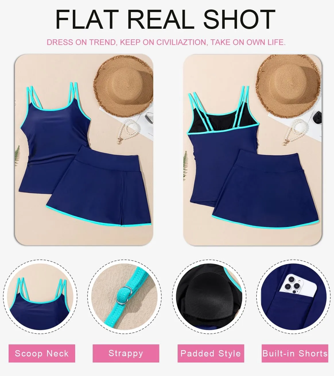 Dokotoo Tankini Swimsuits for Women 2025 Two Piece Bathing Suits Tummy Control Ruched Swim Suits with Skirt
