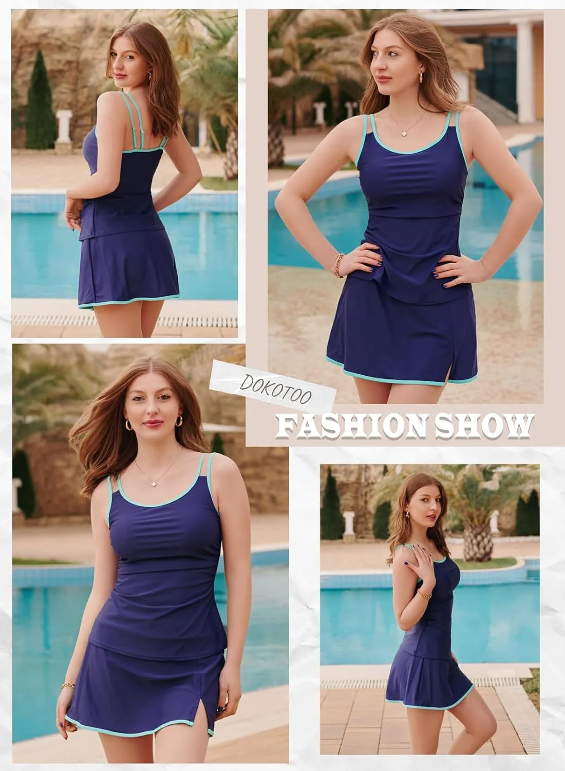Dokotoo Tankini Swimsuits for Women 2025 Two Piece Bathing Suits Tummy Control Ruched Swim Suits with Skirt