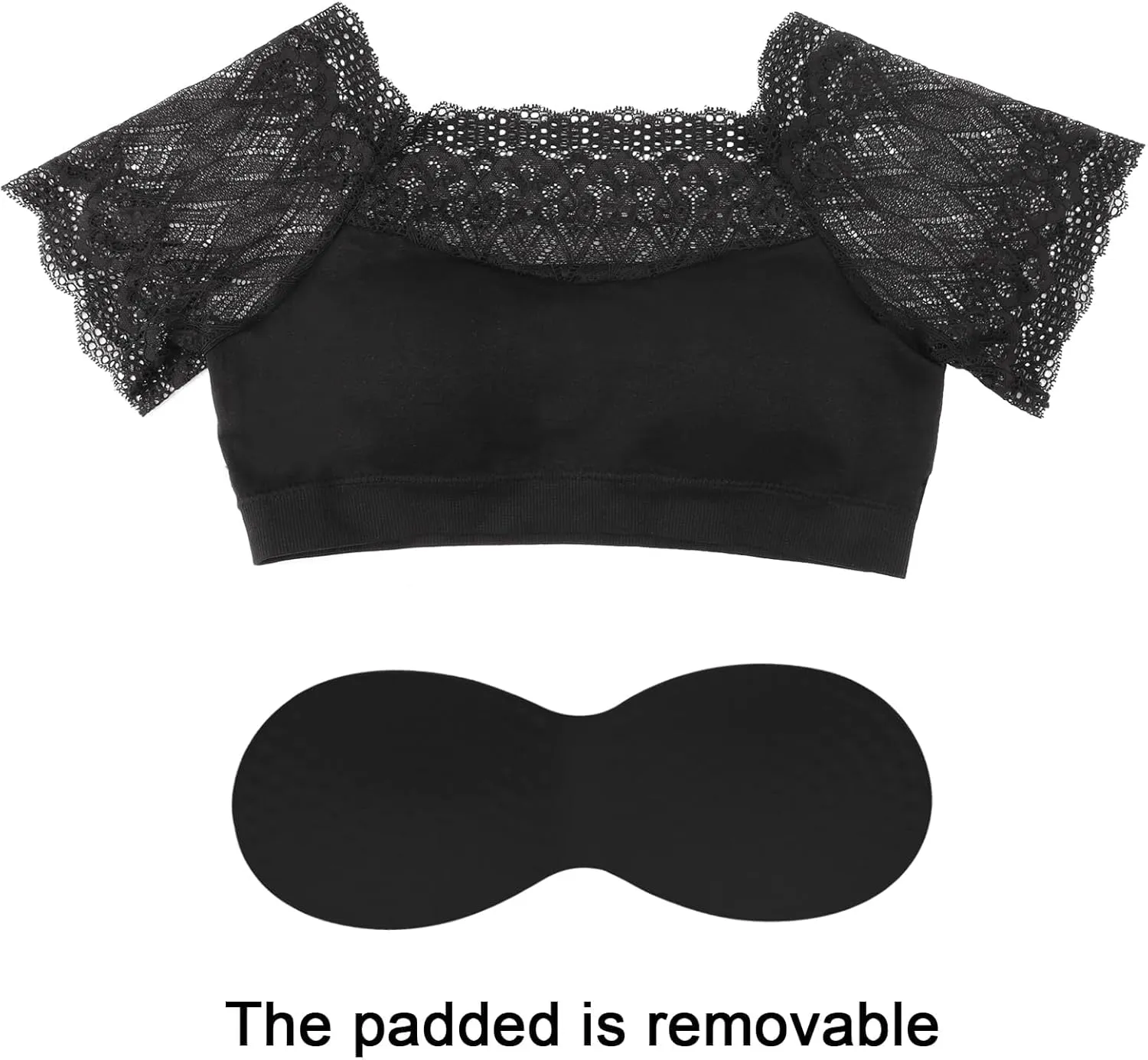 DRESHOW Lace Bralette Tank Tops Wireless Bra Lace Crop Top Padded Stretch Spaghetti Thin Strap Yoga Sports Bra for Women
