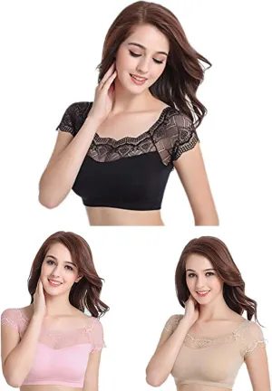 DRESHOW Lace Bralette Tank Tops Wireless Bra Lace Crop Top Padded Stretch Spaghetti Thin Strap Yoga Sports Bra for Women