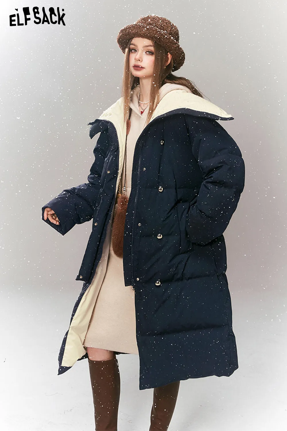 ELFSACK Korean Fashion Down Coats Women 2023 Winter New Luxury Mid-length Outwears