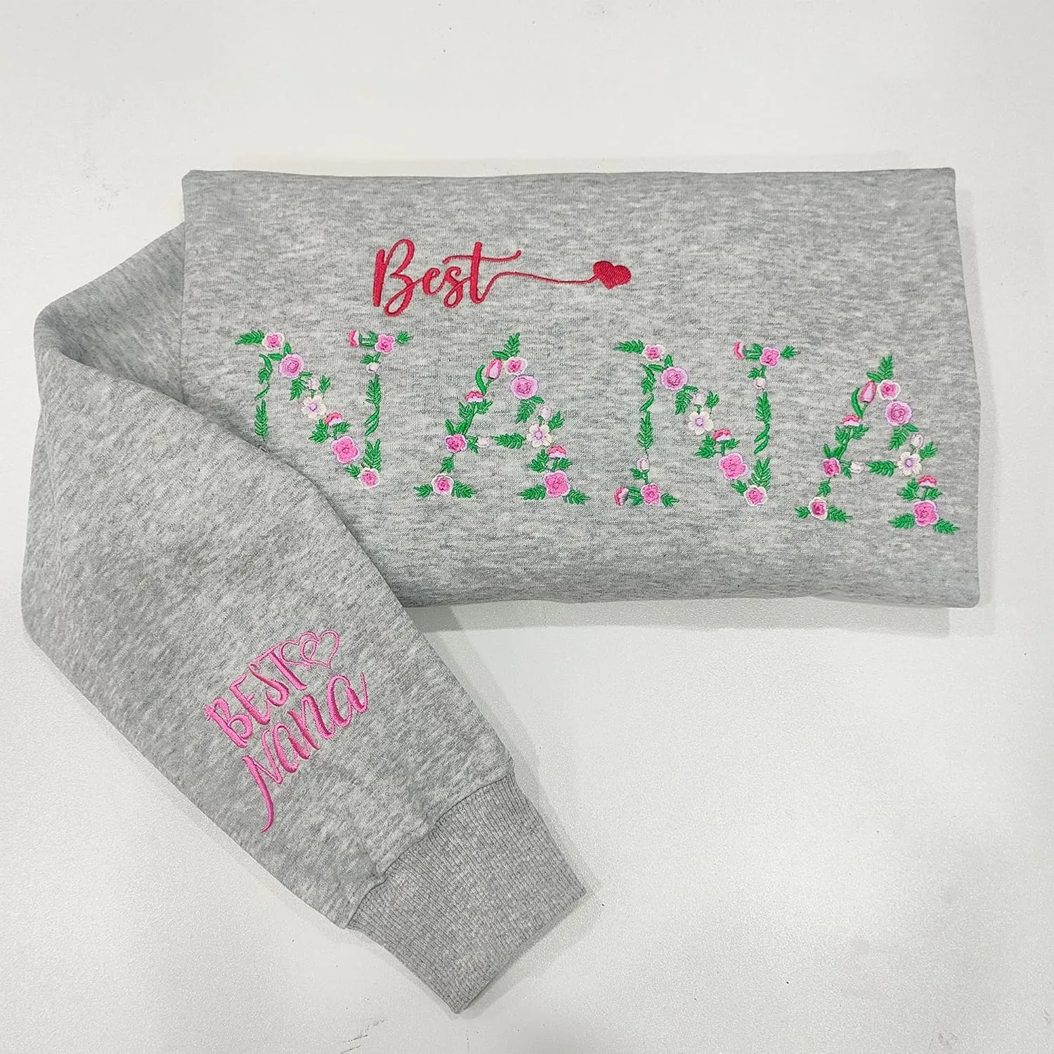 Embroidered Graphic Flower Letter Nana Women Sweatshirt with Long Sleeve Embroidery Nana Pullover
