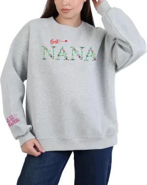 Embroidered Graphic Flower Letter Nana Women Sweatshirt with Long Sleeve Embroidery Nana Pullover