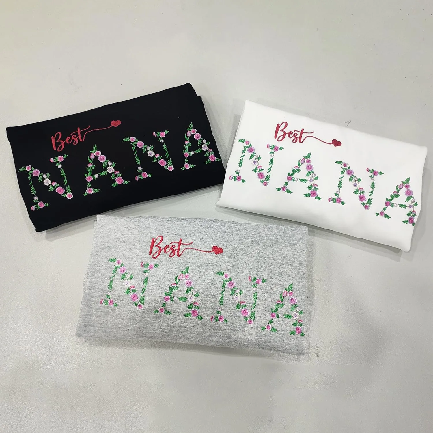 Embroidered Graphic Flower Letter Nana Women Sweatshirt with Long Sleeve Embroidery Nana Pullover
