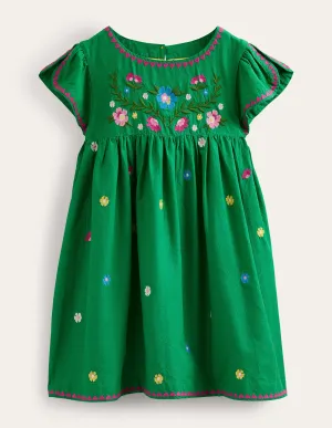 Embroidered Texture Dress-Rich Emerald