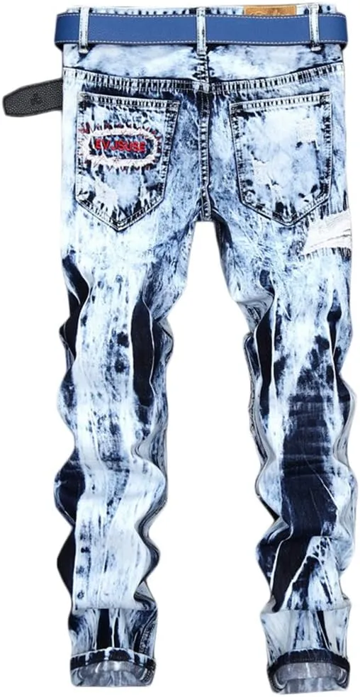 Enrica Men's Ripped Straight Slim Moto Biker Jeans