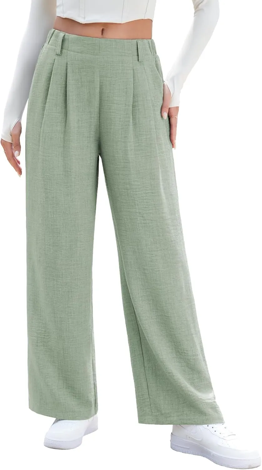 EVALESS Women's Wide Leg Pants High Waisted Business Work Casual Trousers 2025 Summer Comfy Palazzo Pants with Pockets