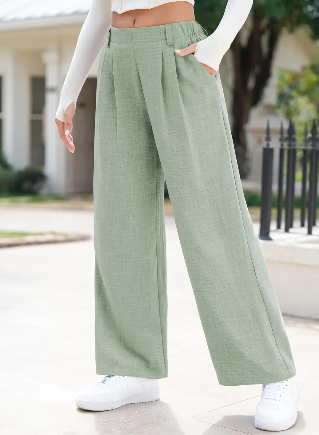 EVALESS Women's Wide Leg Pants High Waisted Business Work Casual Trousers 2025 Summer Comfy Palazzo Pants with Pockets
