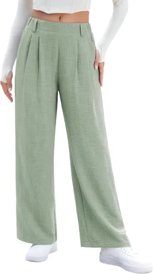 EVALESS Women's Wide Leg Pants High Waisted Business Work Casual Trousers 2025 Summer Comfy Palazzo Pants with Pockets