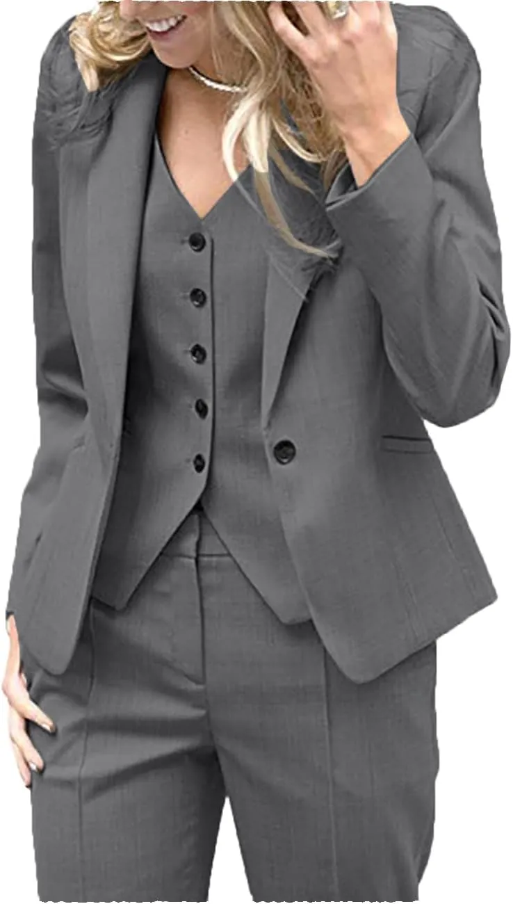 Fashion 3 Pieces Set Office Wedding Tuxedos Party Lady Blazer Business Suit Women Suits (Blazer Vest Pants)