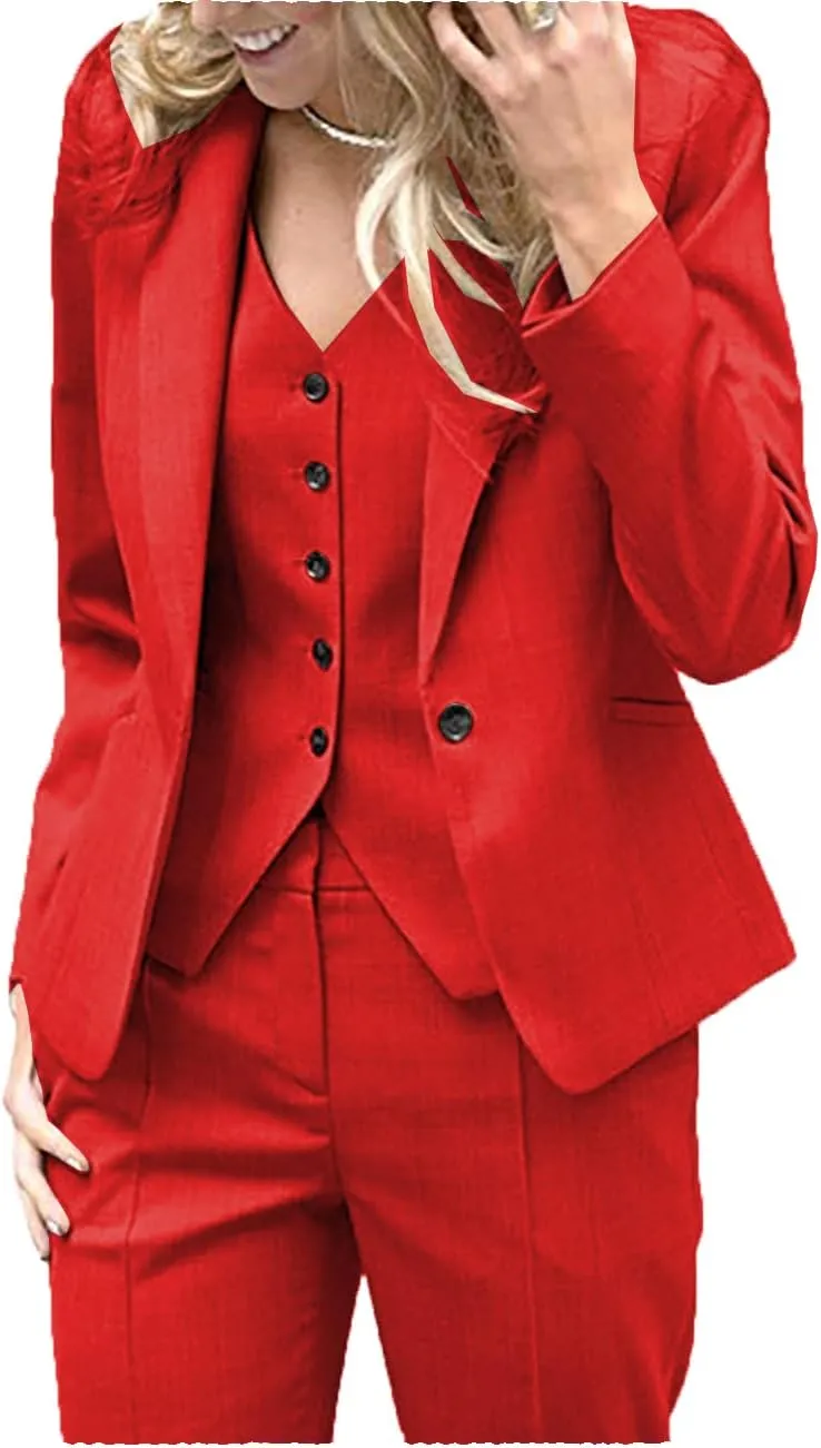 Fashion 3 Pieces Set Office Wedding Tuxedos Party Lady Blazer Business Suit Women Suits (Blazer Vest Pants)