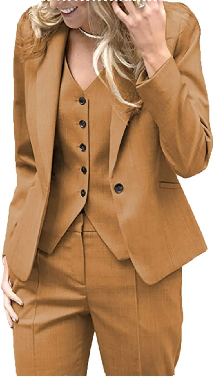Fashion 3 Pieces Set Office Wedding Tuxedos Party Lady Blazer Business Suit Women Suits (Blazer Vest Pants)