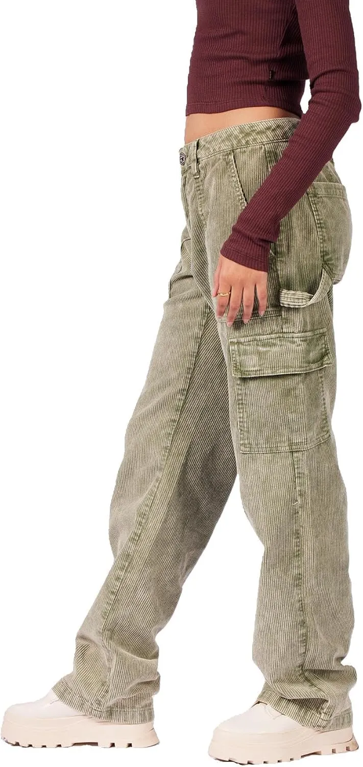 FIVESTAR GENERAL Women's Carpenter Cargo Corduroy Pant, Low-Rise, Sits Below Waist, Button Closure with Zipper Fly