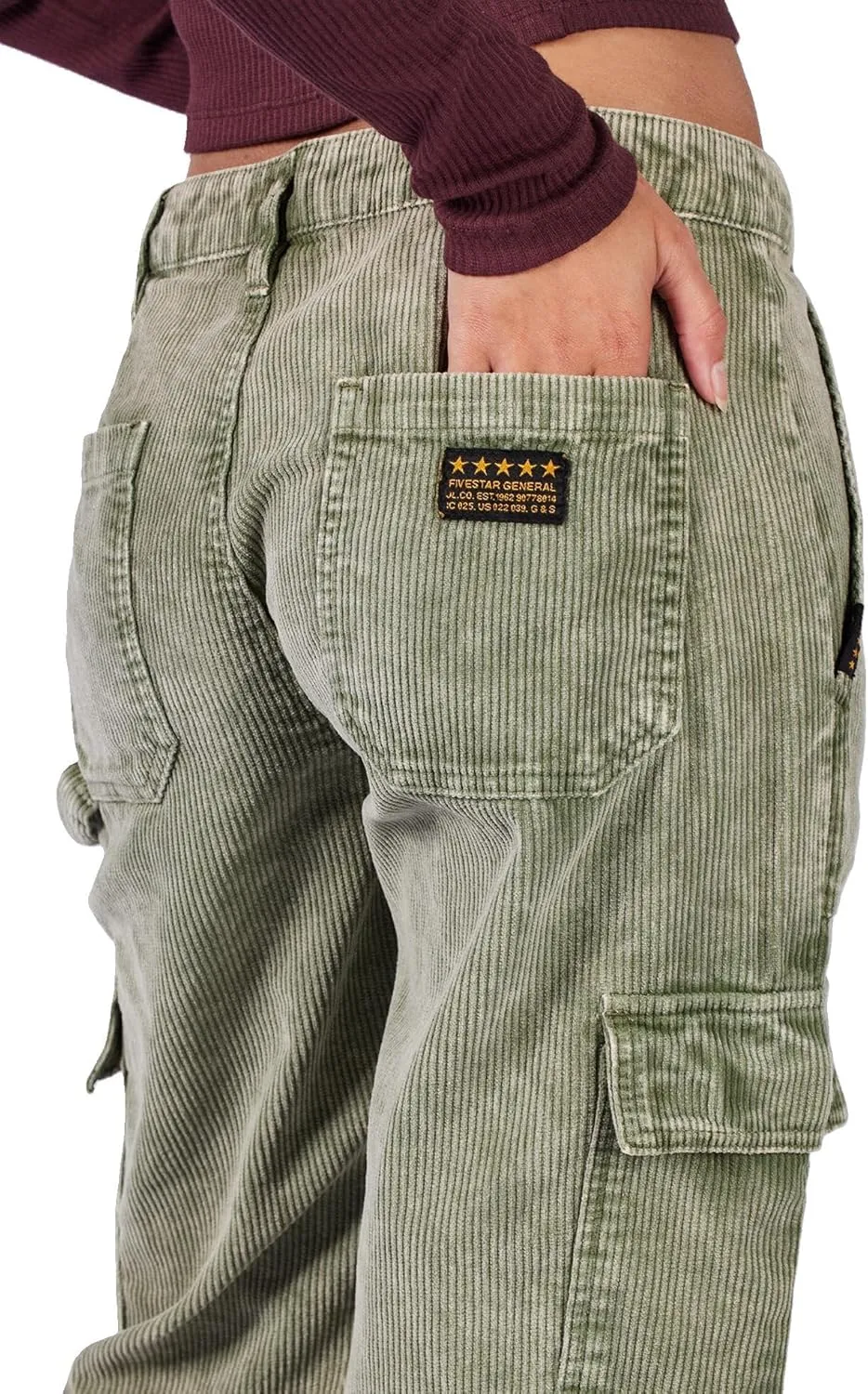 FIVESTAR GENERAL Women's Carpenter Cargo Corduroy Pant, Low-Rise, Sits Below Waist, Button Closure with Zipper Fly