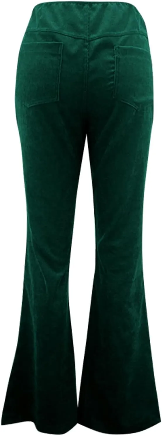 Flared Corduroy Pants Women Bootcut Pull On Work Pants Elastic High Waisted Flare Pants Bell Bottom Trousers w/Pockets