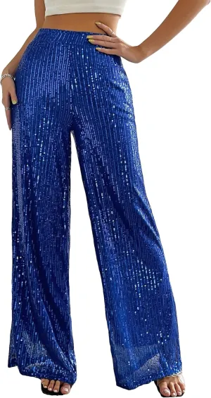 Floerns Women's Contrast Sequin High Waist Wide Leg Party Clubwear Long Pants