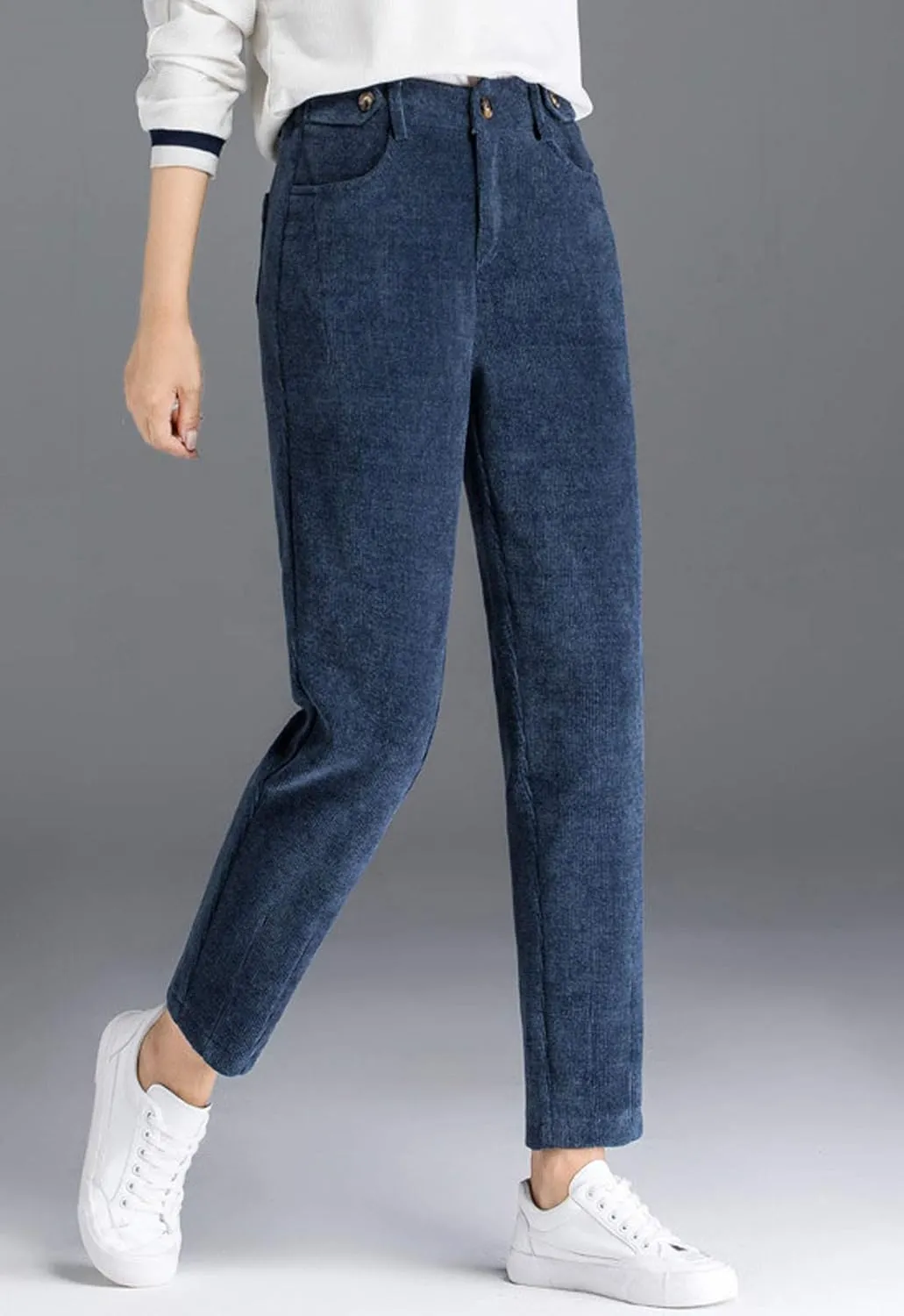 Flygo Womens High Waisted Tapered Corduroy Harem Pants Trousers
