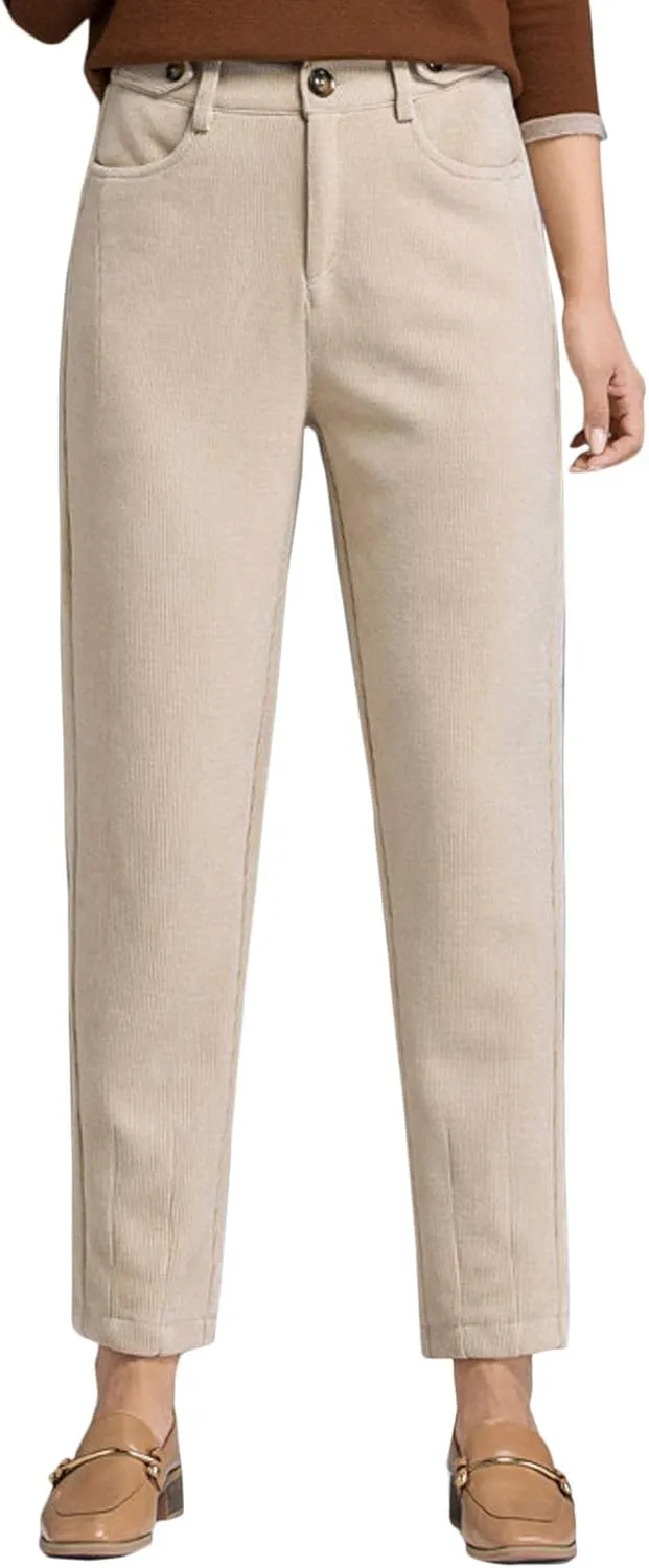 Flygo Womens High Waisted Tapered Corduroy Harem Pants Trousers