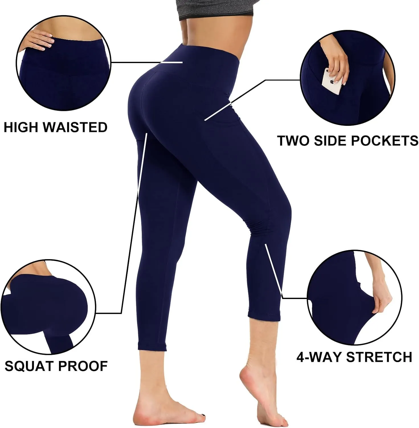 GAYHAY Leggings with Pockets for Women - 19" / 25" Yoga Pants High Waist Tummy Control Compression for Workout