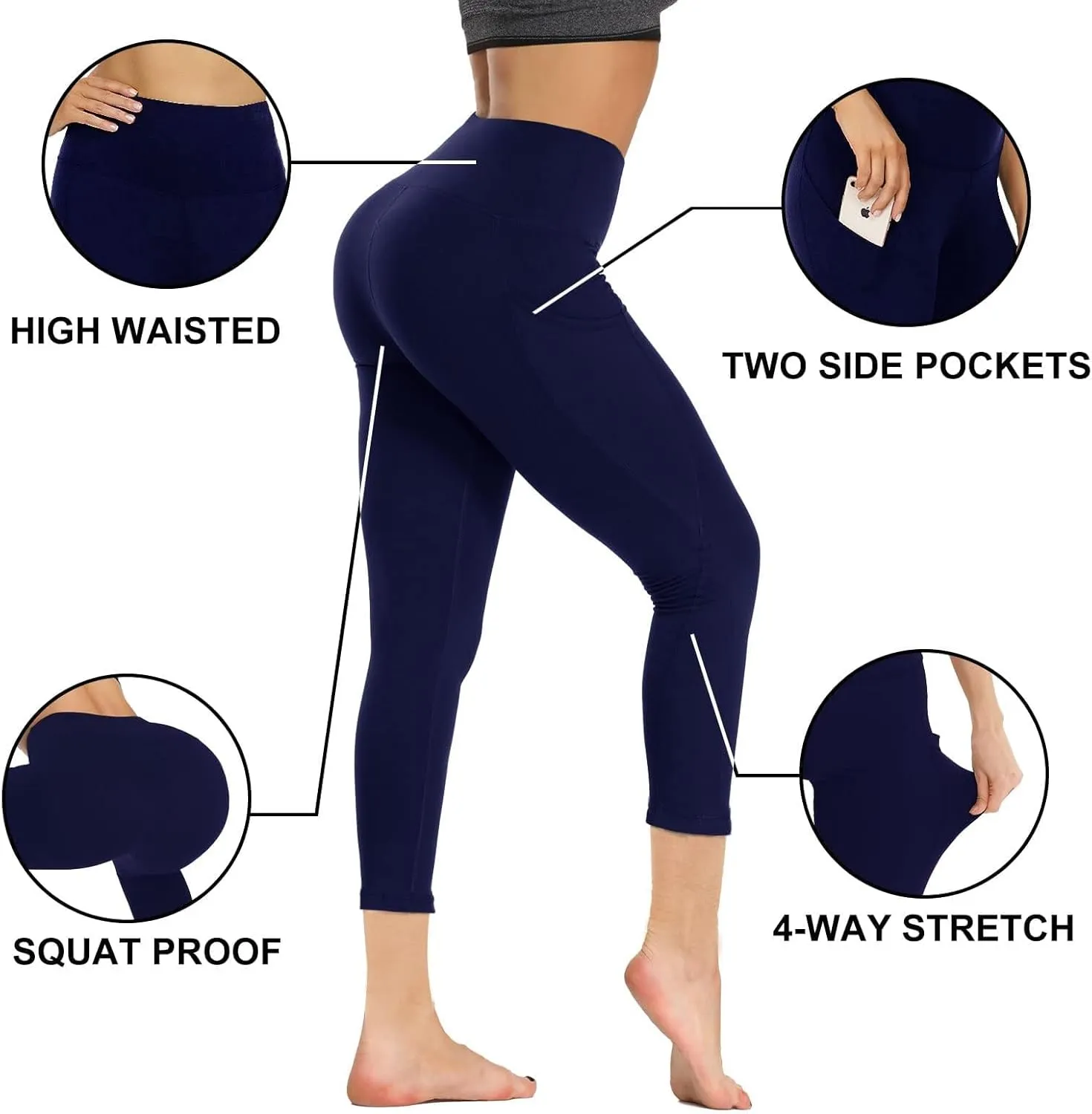GAYHAY Leggings with Pockets for Women - 19" / 25" Yoga Pants High Waist Tummy Control Compression for Workout