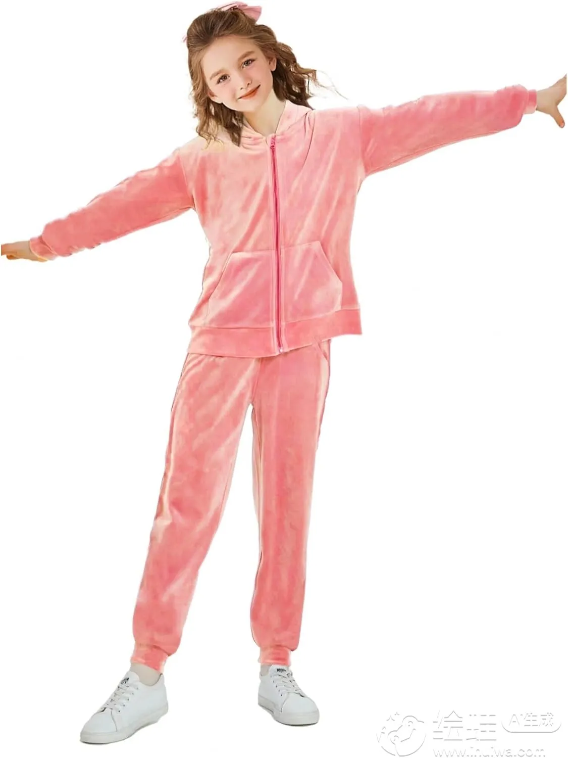 Girls Velour Tracksuit Sweatsuits Set 2 Piece Outfits Zip Up Hoodies and Pants Sportswear Jogging Suit