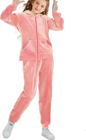 Girls Velour Tracksuit Sweatsuits Set 2 Piece Outfits Zip Up Hoodies and Pants Sportswear Jogging Suit