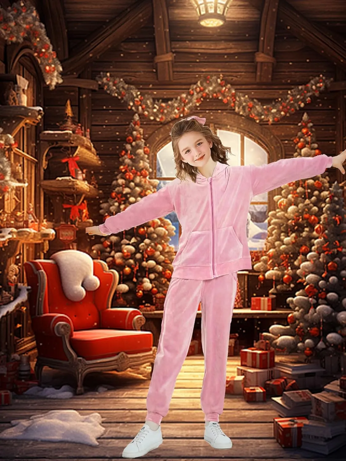 Girls Velour Tracksuit Sweatsuits Set 2 Piece Outfits Zip Up Hoodies and Pants Sportswear Jogging Suit
