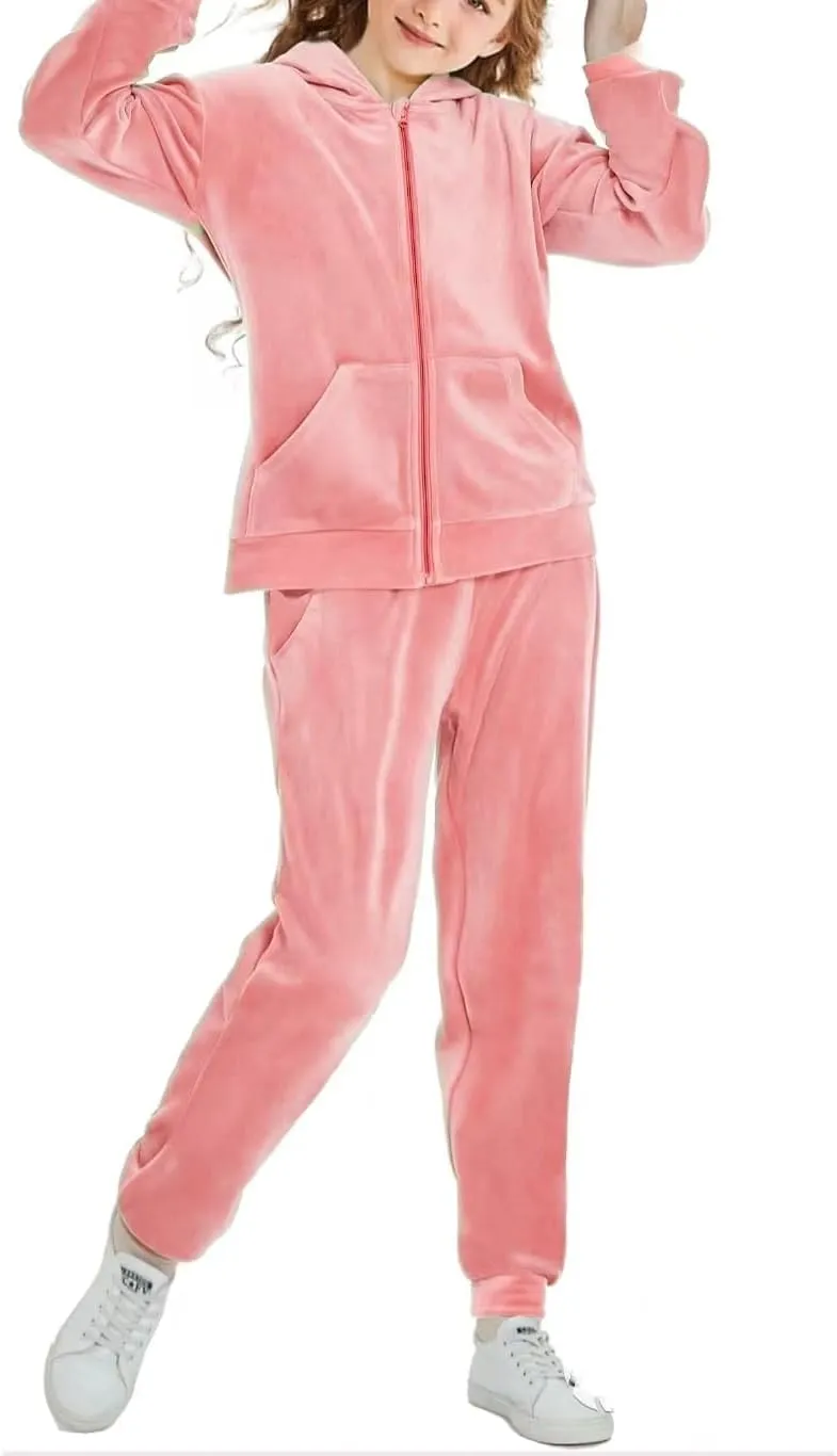 Girls Velour Tracksuit Sweatsuits Set 2 Piece Outfits Zip Up Hoodies and Pants Sportswear Jogging Suit