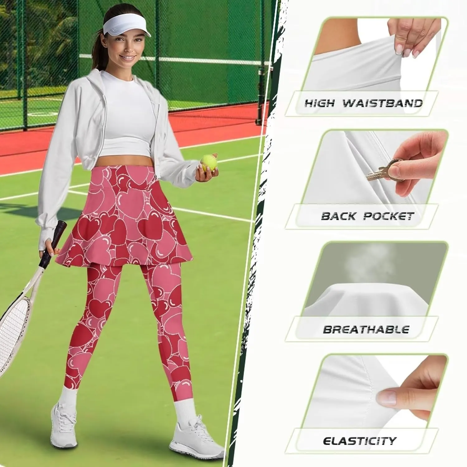 Golf Skirt for Women High Waisted Ruffle Pleated Tennis Skorts Pant Tummy Control Gym Skirt Pants Plus Size XS-3XL