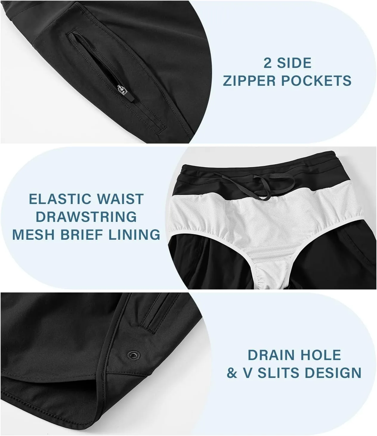 Gopune Women's 5" High Waisted Swim Board Shorts with Zipper Pockets UPF 50  Quick Dry Beach Trunks with Liner