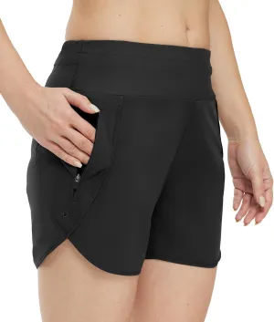 Gopune Women's 5" High Waisted Swim Board Shorts with Zipper Pockets UPF 50  Quick Dry Beach Trunks with Liner