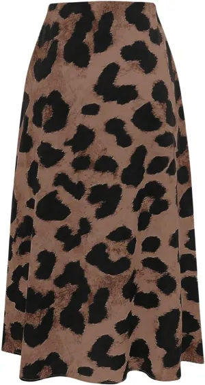 GORGLITTER Women's Leopard Skirt High Waisted Elastic Waistband Summer Long Skirts