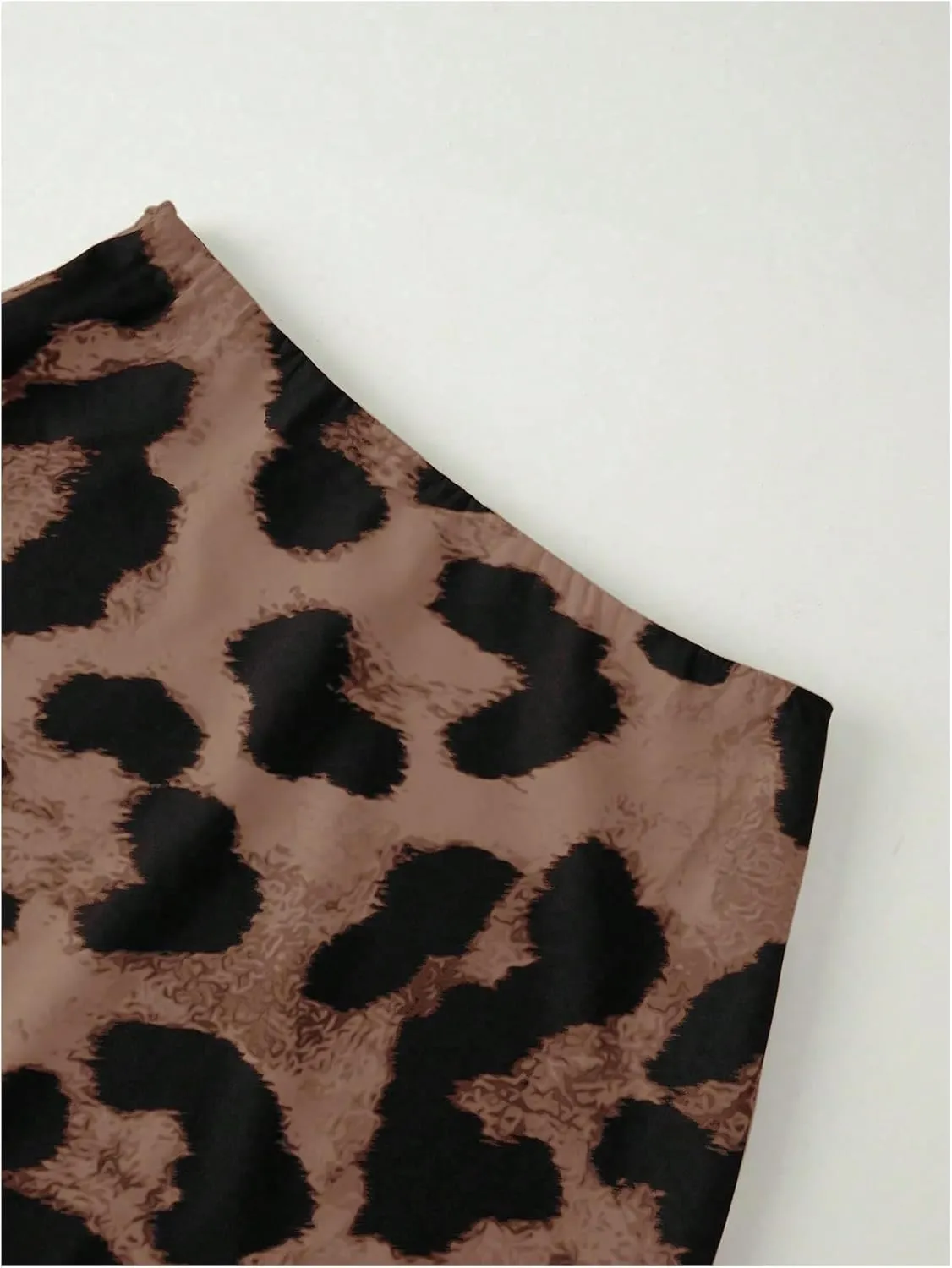 GORGLITTER Women's Leopard Skirt High Waisted Elastic Waistband Summer Long Skirts