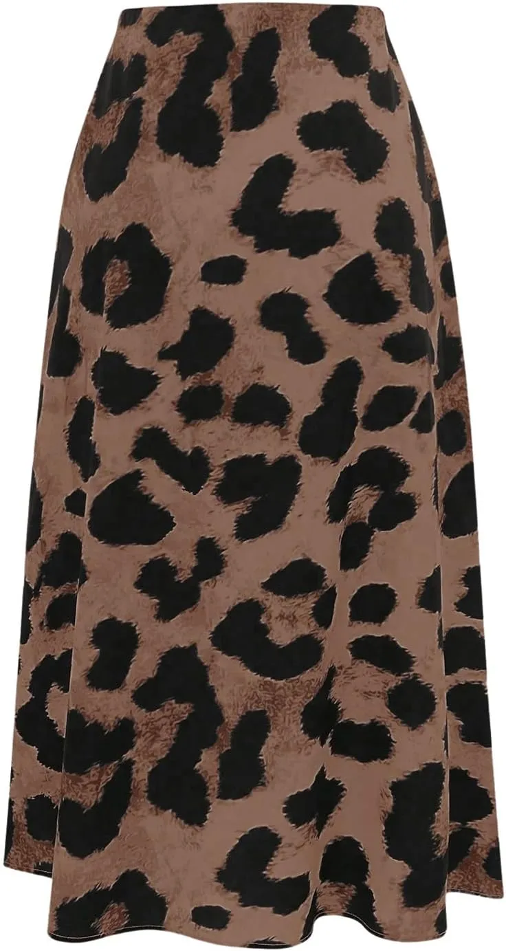 GORGLITTER Women's Leopard Skirt High Waisted Elastic Waistband Summer Long Skirts