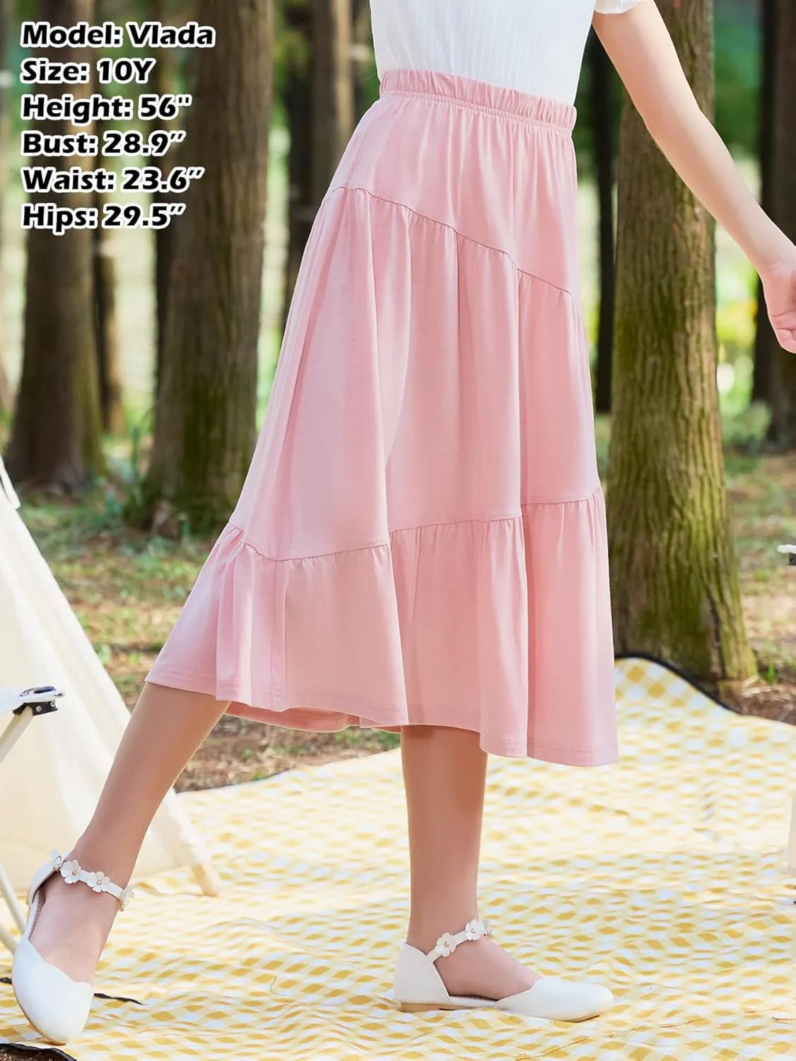GORLYA Girls Holiday Casual Asymmetrical Tiered Ruffle Hem Long Swing Boho Fancy Maxi Skirt 6-14Y