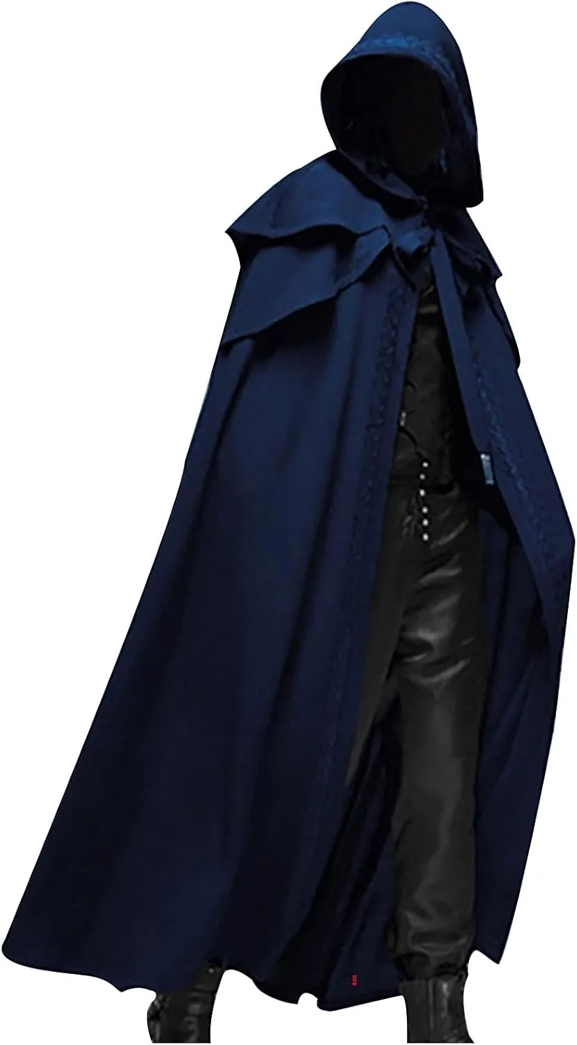 Halloween Costumes for Men Renaissance Hooded Cloak Cosplay Costumes Long Medieval Cloak Vintage Gothic Robe
