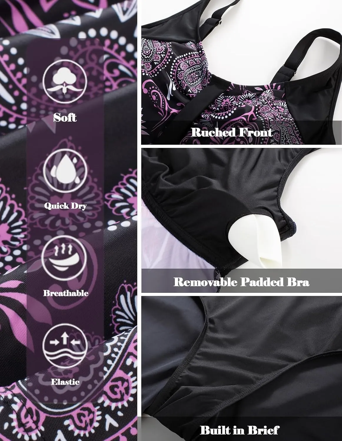 Hanna Nikole Women's Plus Size Tankini Swimsuits Two Piece Bathing Suit Flowy Rash Guard Swimwear with Capris Shorts