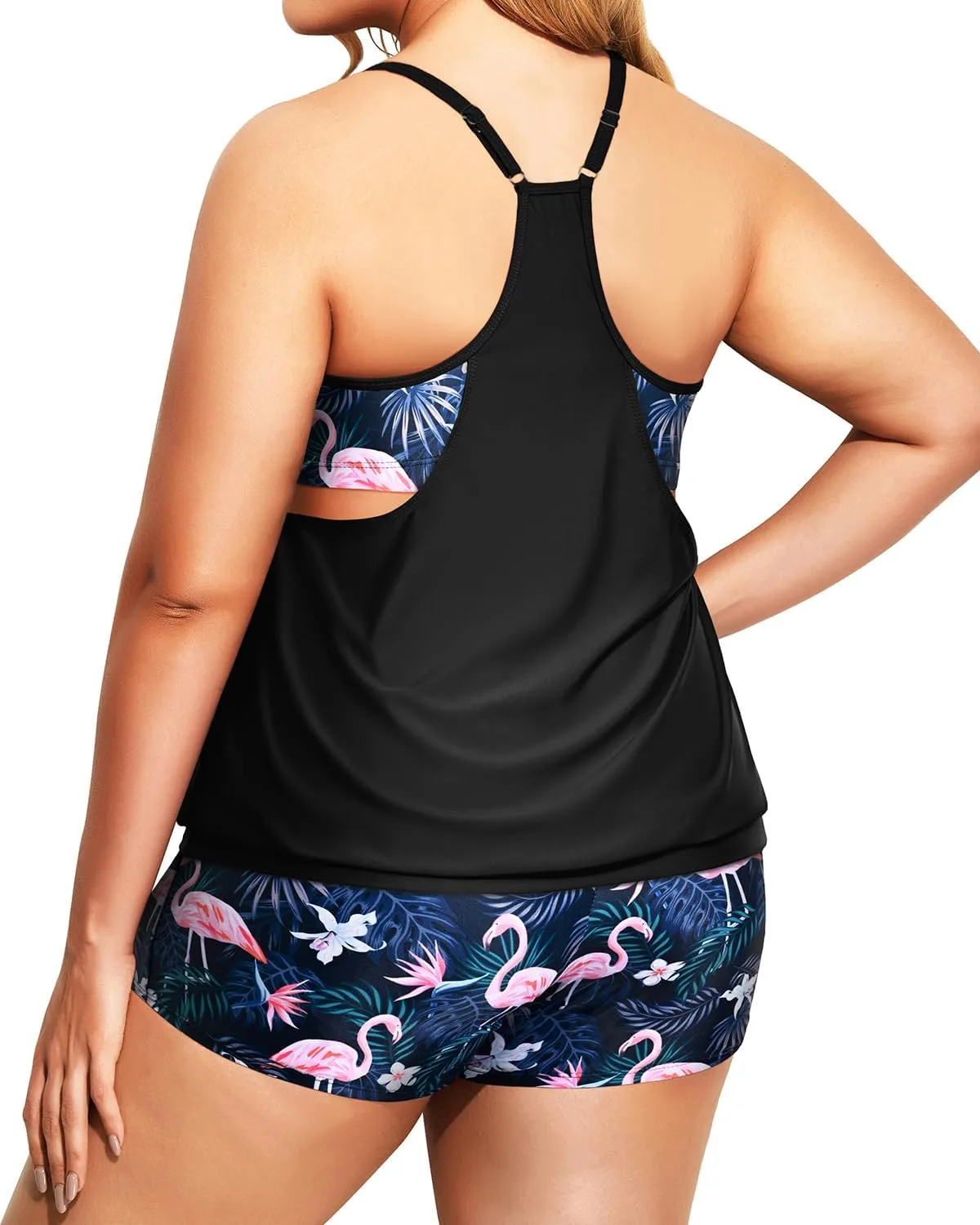 Holipick Plus Size Tankini Swimsuit for Women Two Piece Tummy Control Bathing Suit Blouson Tankini Top with Shorts